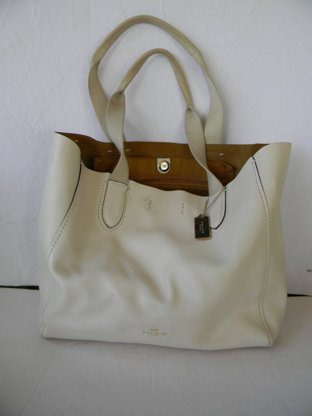 Coach F58660 Soft Chalk Pebble Leather LARGE Derby Tote